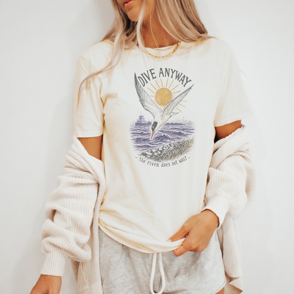 Dive Anyway Graphic Tee Vintage Bird Art Natural Unisex Tshirt - Picture 3 of 5